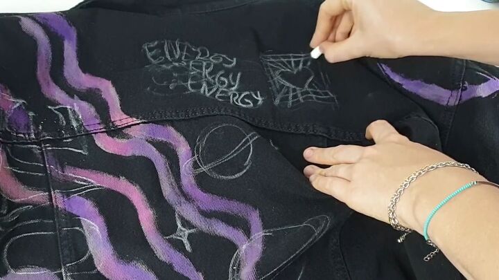 custom painting tutorial create an awesome 80s denim jacket, Drawing DIY 80s jacket