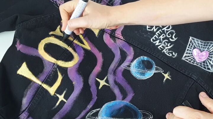 custom painting tutorial create an awesome 80s denim jacket, Cleaning up the lettering