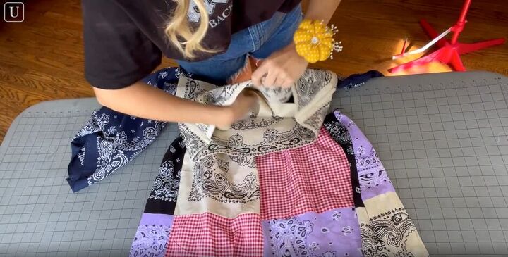 how to diy a super cute bandana dress, Attaching the bodice to the skirt