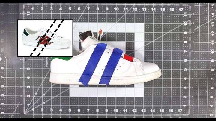 how to diy dupe gucci snake sneakers, Applying masking tape