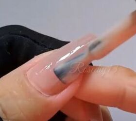 4 step gel nude and orange nails tutorial, Applying first gel coat