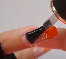 4 step gel nude and orange nails tutorial, Adding a topcoat