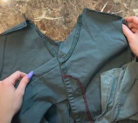 easy upcycle tutorial old pants to stylish diy jacket, Inserting sleeve into the jacket