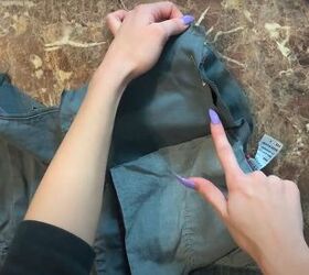 easy upcycle tutorial old pants to stylish diy jacket, Pinning sleeve into the armhole