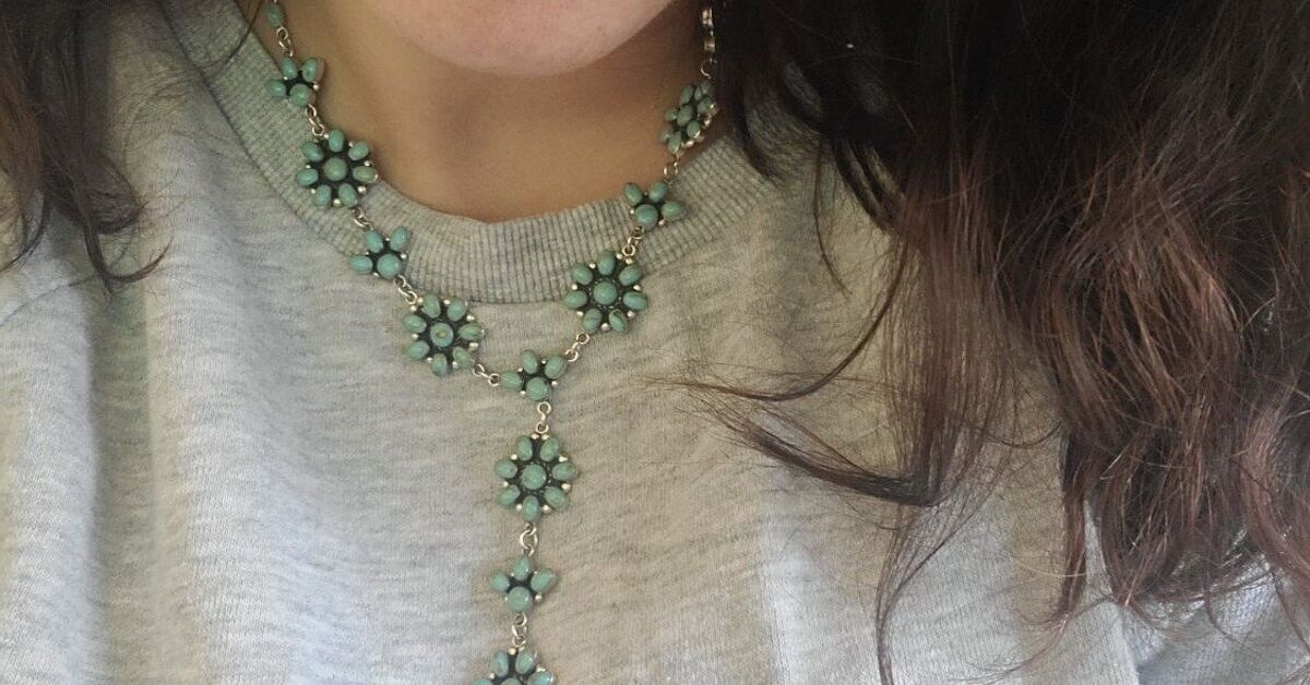 Boho Turquoise Jewelry Set - Chunky Necklace & Dangle Earrings For Women, Handmade Western Style, 18.5 Inch
