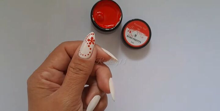 nail art tutorial cute and easy red flower nails, Completed red flower nail design