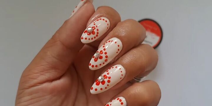 nail art tutorial cute and easy red flower nails, Completed DIY red flower nails