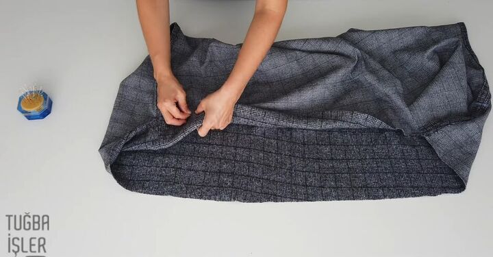 how to sew a cozy cape cardigan, Measuring and sewing the hem