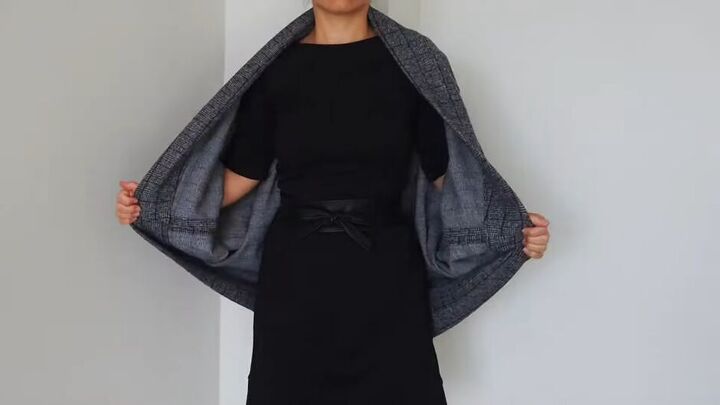 how to sew a cozy cape cardigan, Completed DIY cape cardigan