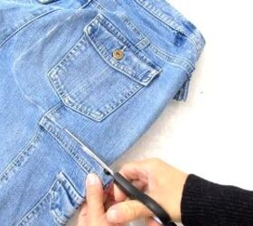 how to diy a cute crossbody jean bag, Cutting jeans