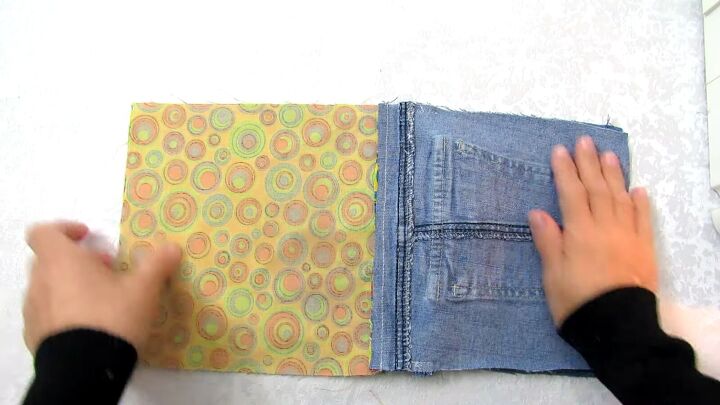 how to diy a cute crossbody jean bag, Sewing main panels and lining together