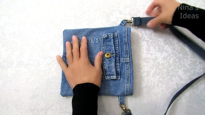 how to diy a cute crossbody jean bag, Attaching strap