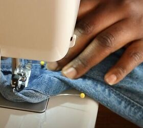 easy sewing hack for when your jeans are too long, Sewing on machine