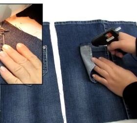 how to diy 2 denim bags from old jeans, Gluing pockets