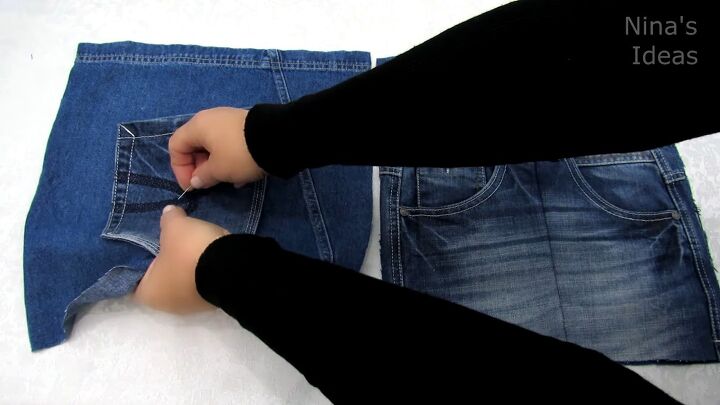 how to diy 2 denim bags from old jeans, Sewing pocket