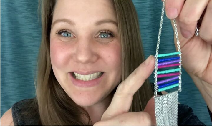 super fun and colorful pendant necklace tutorial, Completed DIY colorful pendant necklace