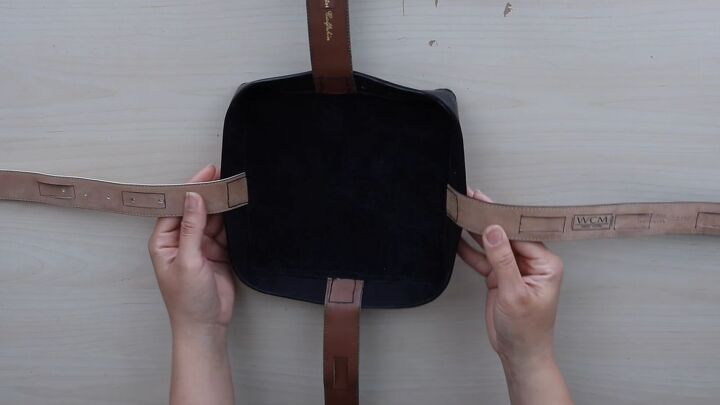 how to diy a unique belt bag, Attaching belt pieces to base
