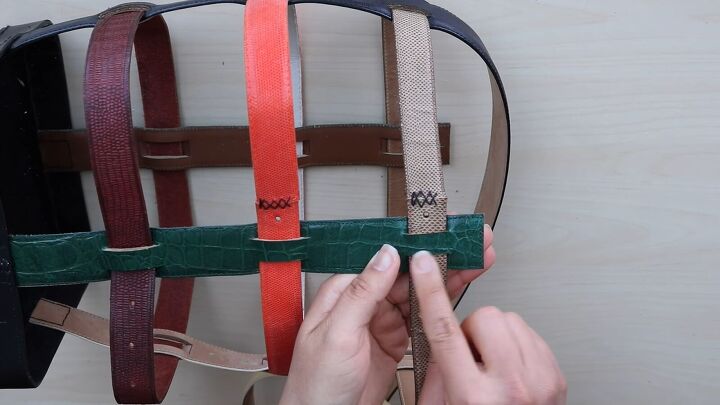 how to diy a unique belt bag, Attaching belt pieces