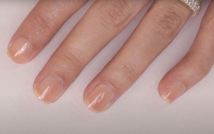 easy at home french manicure tutorial, First coat of nail color