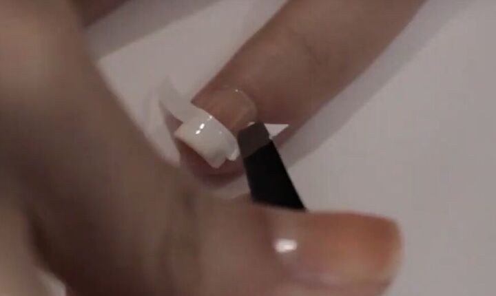 easy at home french manicure tutorial, Peeling of nail tip guide