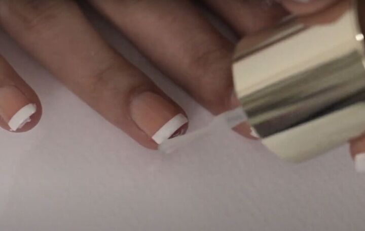easy at home french manicure tutorial, Adding topcoat
