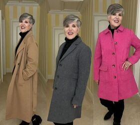 check out these two talbots coats and one from the gap, Here is one Gap coat and two Talbots coats The Gap coat is a beautiful tan camel double faced wrap coat The second coat is a grey boucle reefer style coat with a single row of buttons The third is a hot pink boucle wool coat