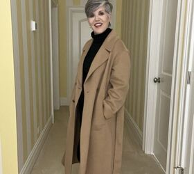 check out these two talbots coats and one from the gap, Here is the Gap tan double faced wool wrap coat with a belt It has two rows of horn buttons The view is from a 45 degree angle I am wearing a black ribbed turtleneck and and black velvet jeans