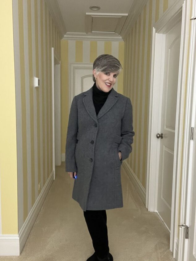 check out these two talbots coats and one from the gap, Here is the second of the two Talbots coats It is a grey boucle single breasted reefer coat with pockets along the side seam There is am inset waistband in the back as well as a single vent