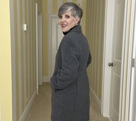 check out these two talbots coats and one from the gap, Here is the second of the two Talbots coats It is a grey boucle single breasted reefer coat with pockets along the side seam There is am inset waistband in the back as well as a single vent This is a side view