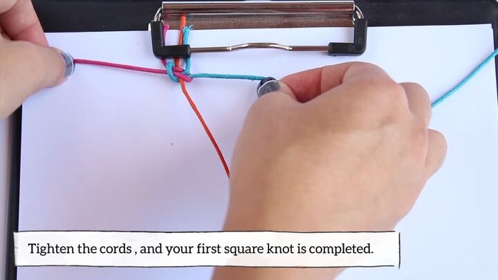 easy knot tutorial how to tie a square knot for a bracelet, Creating knot for friendship bracelet