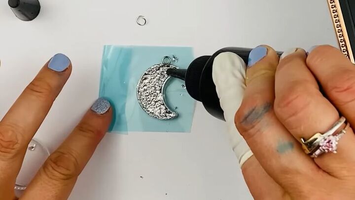 how to create a gorgeous resin moon charm using regular dish soap, Adding more resin