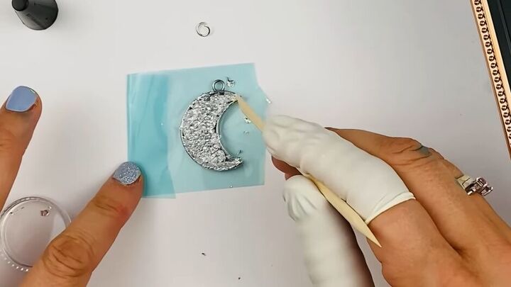 how to create a gorgeous resin moon charm using regular dish soap, Adding more resin