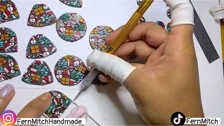 how to diy polymer clay christmas earrings, Outlining the edges