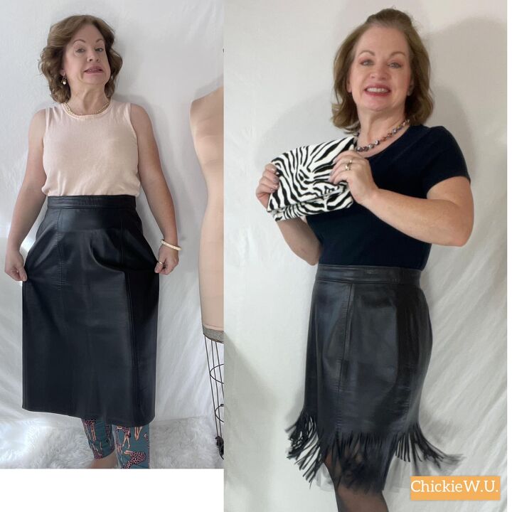 an almost no sew leather skirt refashion