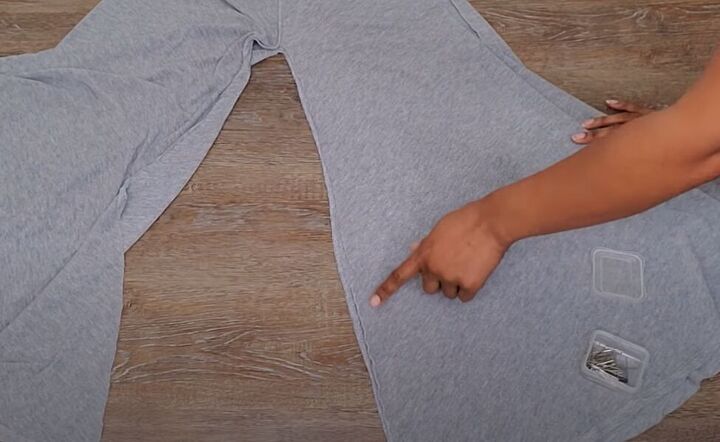 super easy upcycle how to diy comfy pants from an old maxi skirt, Sewing inseams