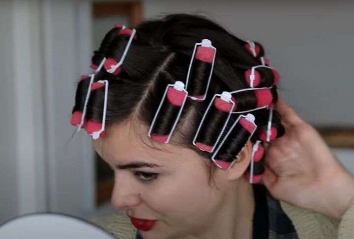 vintage hairstyle tutorial get glam brushed out curls without heat, Foam curlers in hair