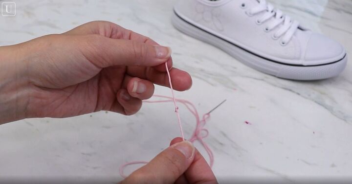 how to do super cute rose embroidery on canvas shoes, Embroidery floss