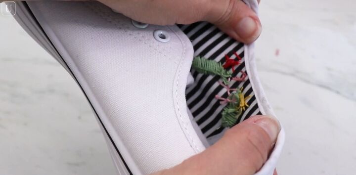 how to do super cute rose embroidery on canvas shoes, Progress shot