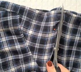 how to upcycle an old plaid shirt into a cute ruffle top, Cutting off the sleeves