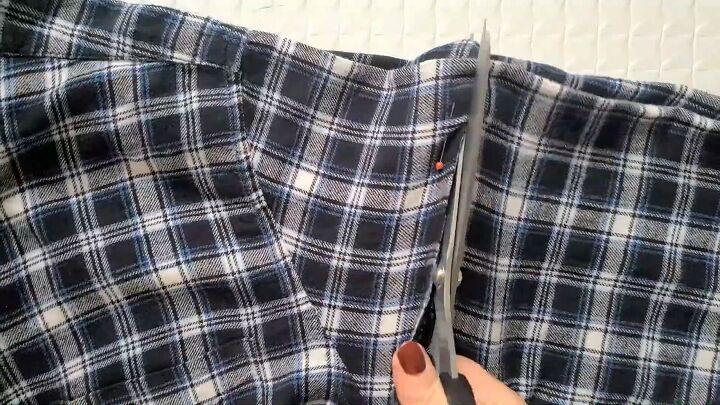 how to upcycle an old plaid shirt into a cute ruffle top, Cutting off the sleeves