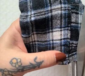 how to upcycle an old plaid shirt into a cute ruffle top, Cutting fabric