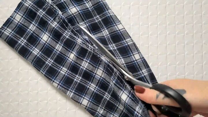 how to upcycle an old plaid shirt into a cute ruffle top, Cutting fabric