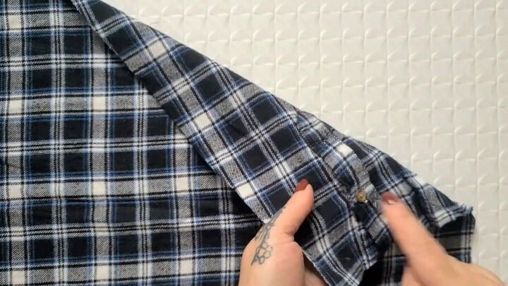 how to upcycle an old plaid shirt into a cute ruffle top, Where to cut