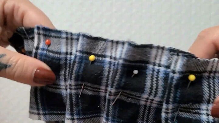how to upcycle an old plaid shirt into a cute ruffle top, Pin tucks