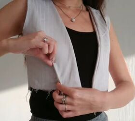 upcycle tutorial make a plunge neckline blouse from old sheets, Pinning in darts