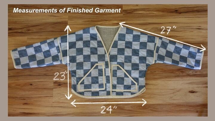 checkerboard jacket sewing tutorial, Measurements of finished checkerboard jacket