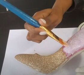 how to diy gold and pink glitter heels, Applying Mod Podge