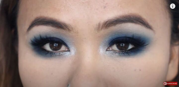 trendy smoky blue eyeshadow tutorial, Finished smoky blue eyeshadow look