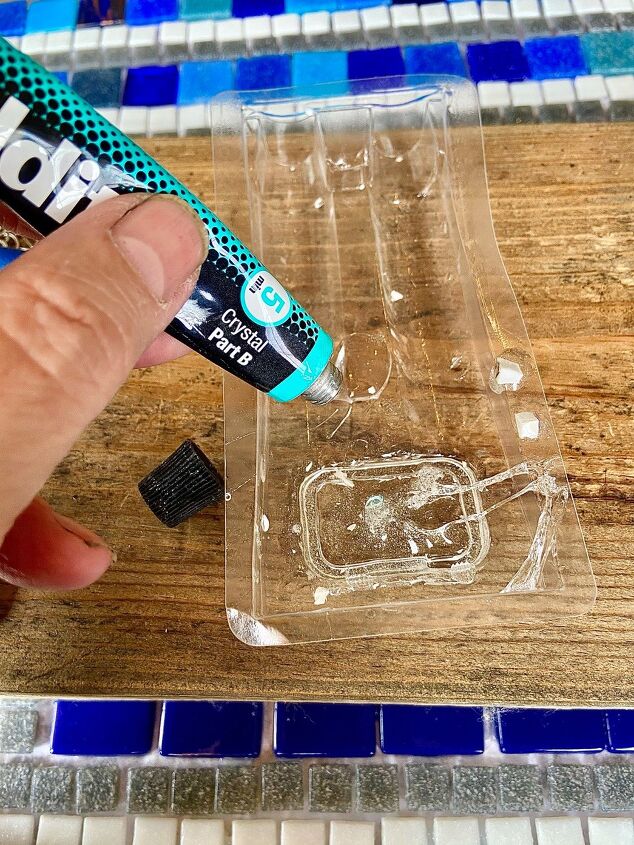 how to create a badge pin from old teacups, Mix epoxy resin