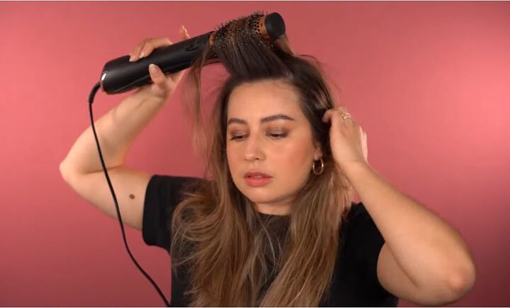 easy diy hair tutorial how to cut curtain bangs with a razor, Blow drying hair